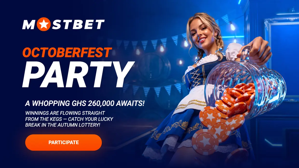 Mostbet Octoberfest Party lottery art with a GHS prize fund